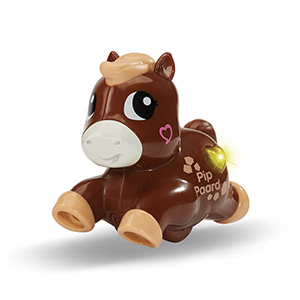 Klein speelgoed paardje in het bruin met een knipperend lichtje