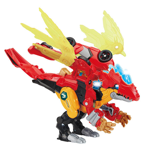 Speelgoed dinosaurus in het rood en geel voor kinderen