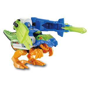Kleine dino en voertuig die samen omgebouwd kunnen worden tot een velociraptor